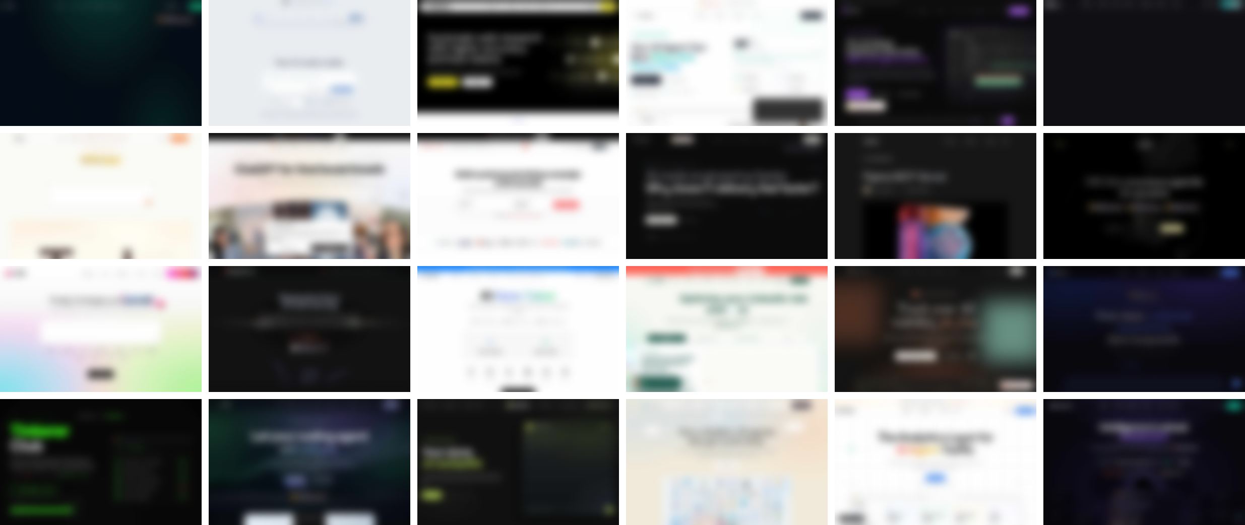 A grid of 24 blurred screenshots of 2026 Product Hunt launch pages. Most share the same layout: a dark hero, a small pill above a large centered headline, one highlighted word, and two buttons.